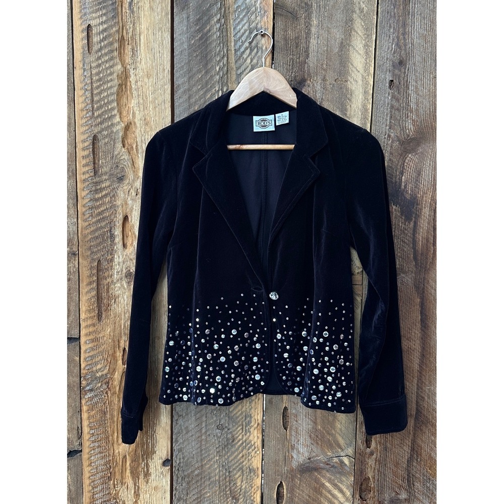 Rod's Velvet Rhinestone Blazer Woman's S Black‎ Party Western Rodeo Whimsigoth